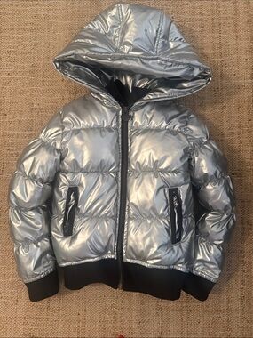 Appaman Girls Toddler Silver and Black Puffy Puffer Coat 4T